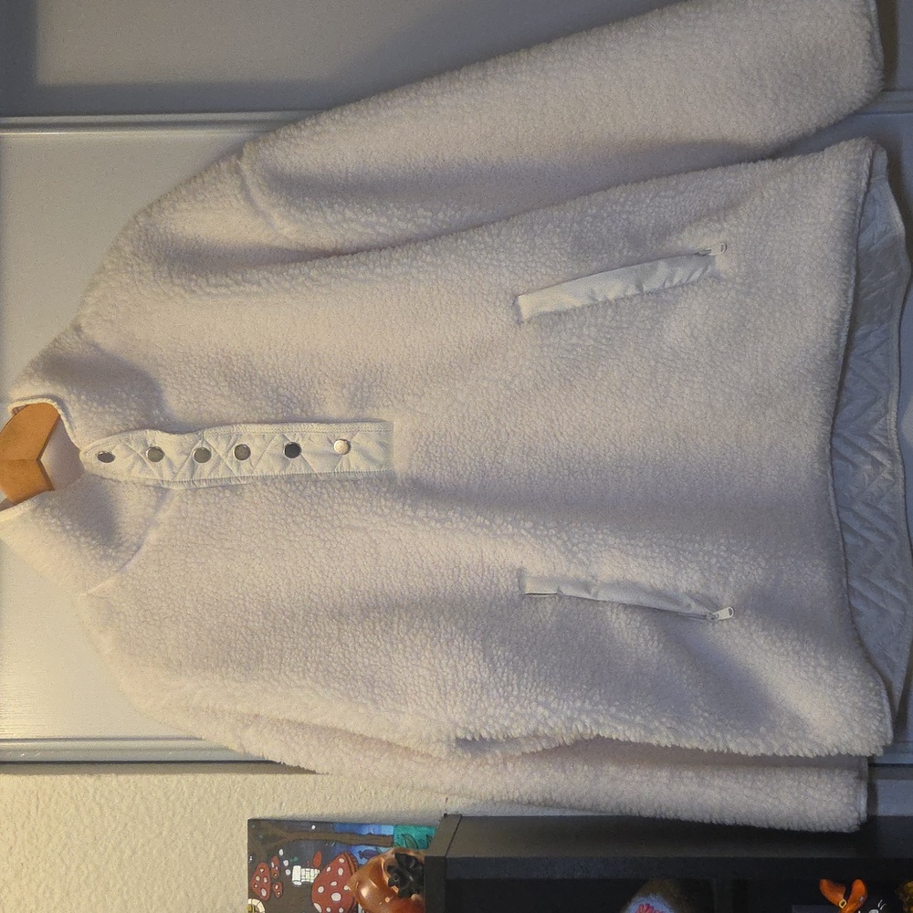 Athleta White Sherpa Snap Jacket Size XL
